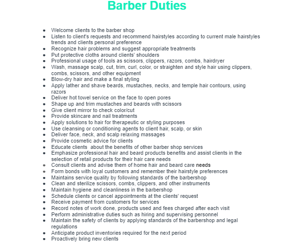 Barber duties template