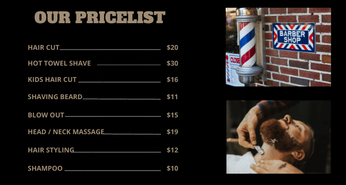 Barber shop price list free template