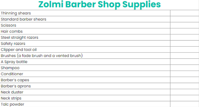 Barber shop supplies list