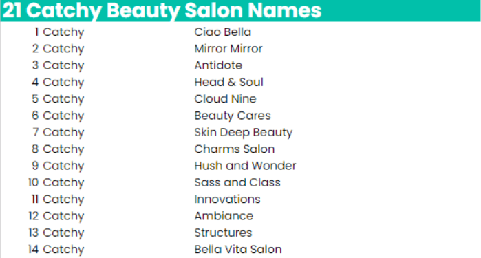 Beauty Salon Names Ideas
