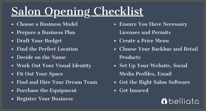 Checklist for salon opening
