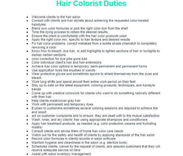 Hair colorist duties template