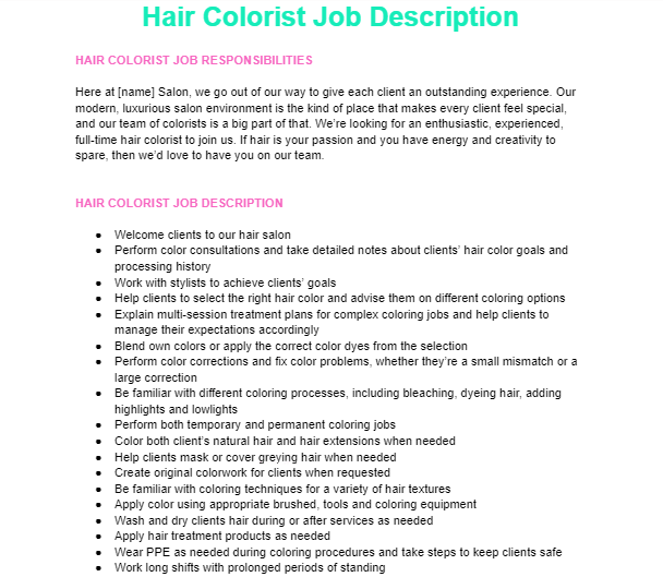 Hair colorist job description
