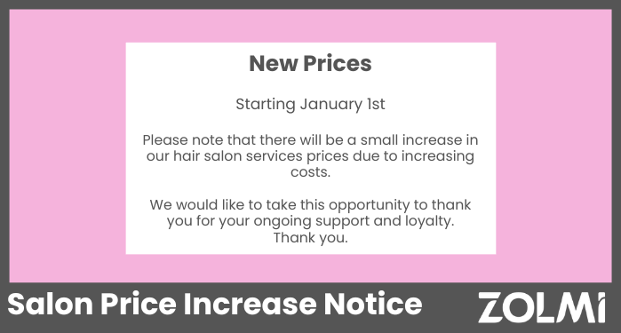 Salon Price Increase Notice