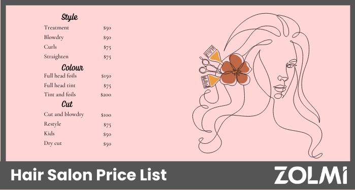 Hair Salon Price List