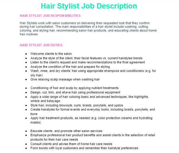 Hair stylist job description