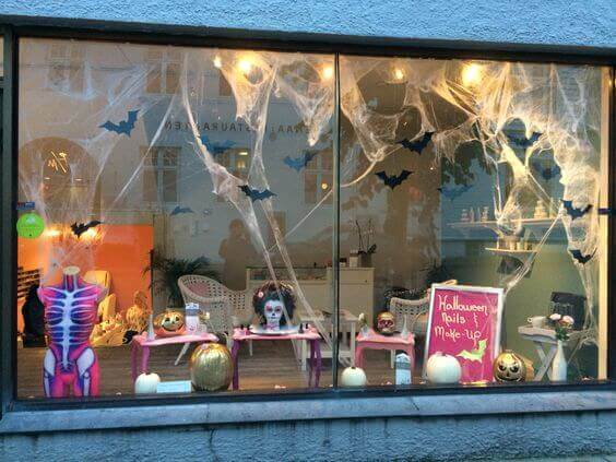 halloween salon window display