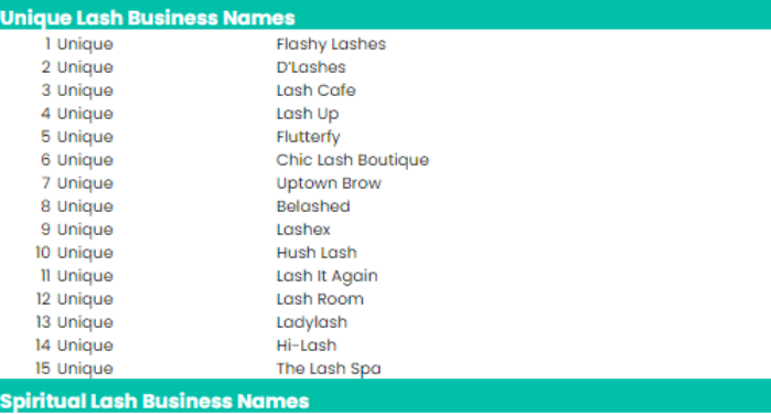 Lash Business Names Ideas List