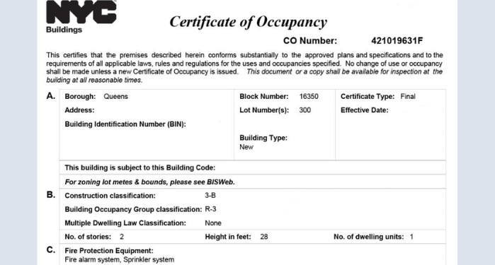 Massage certificate of occupancy
