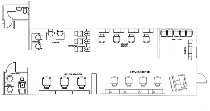 Narrow salon layout plan