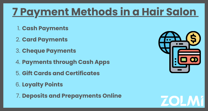 Different payment methods in a salon