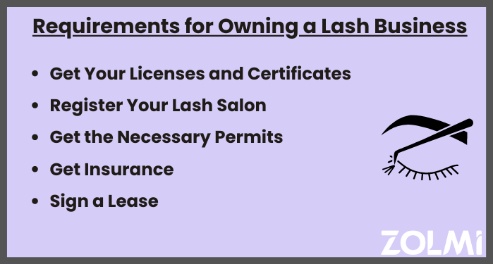 Requirements for owning a lash business