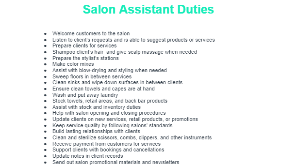 Salon assistant duties template