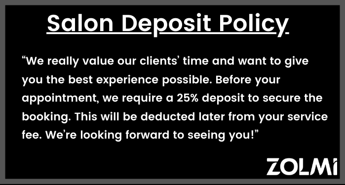 Salon deposit policy example