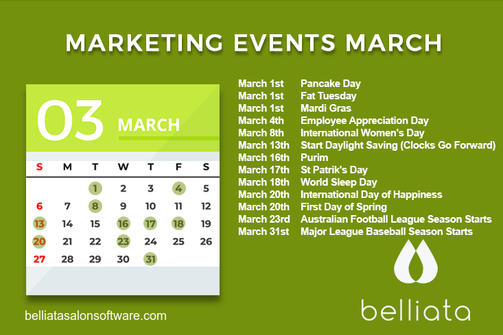 Salon marketing calendar March 2022
