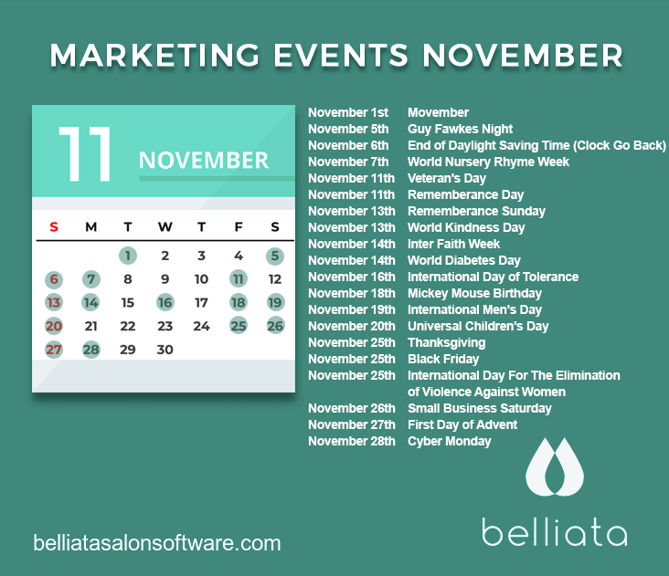 Salon marketing calendar November 2022