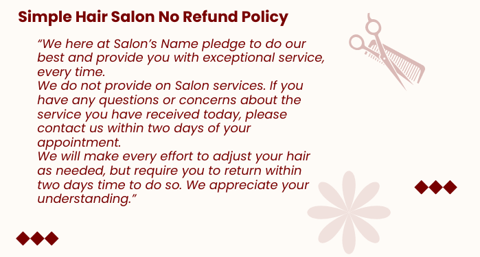 Simple hair salon no refund policy