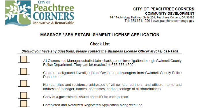 Spa establishment license application