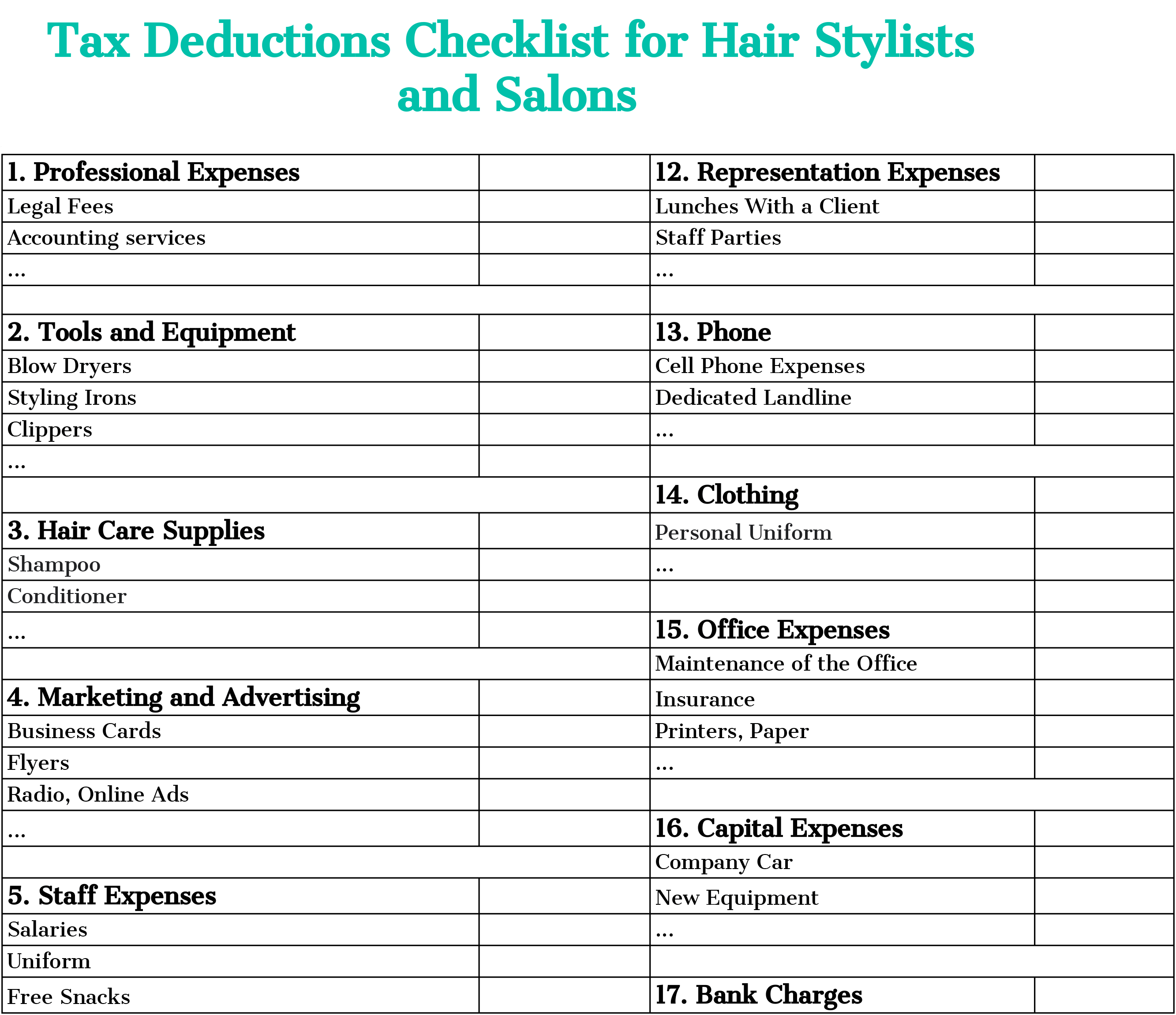 Hairstylist Tax Write Offs Checklist