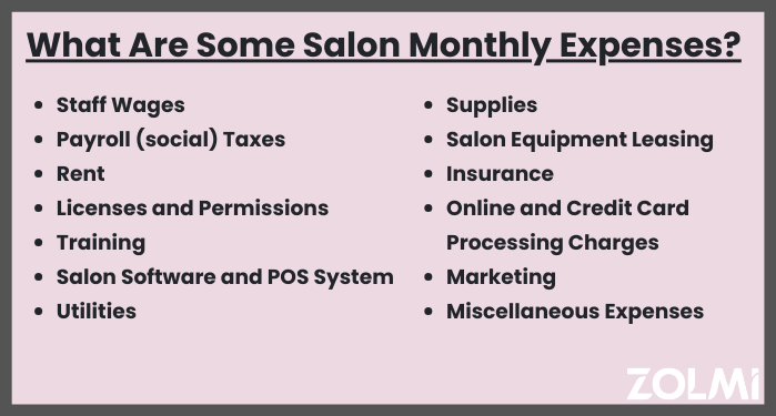 Main Salon Monthly Recurring Expenses