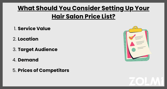 What should you consider setting up your salon price list?