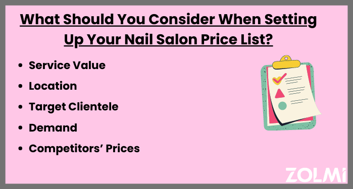 What should you consider when setting up your nail salon price list